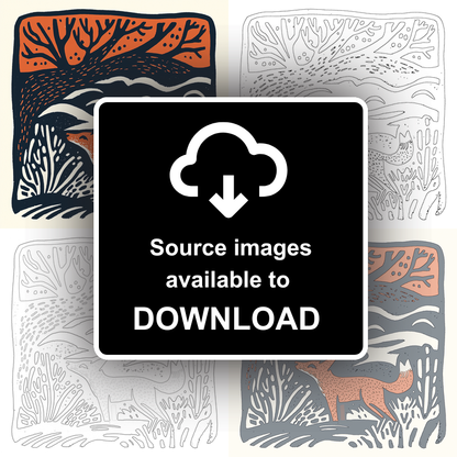 Fox in a woodland Linoprint-Style Art (91-1)