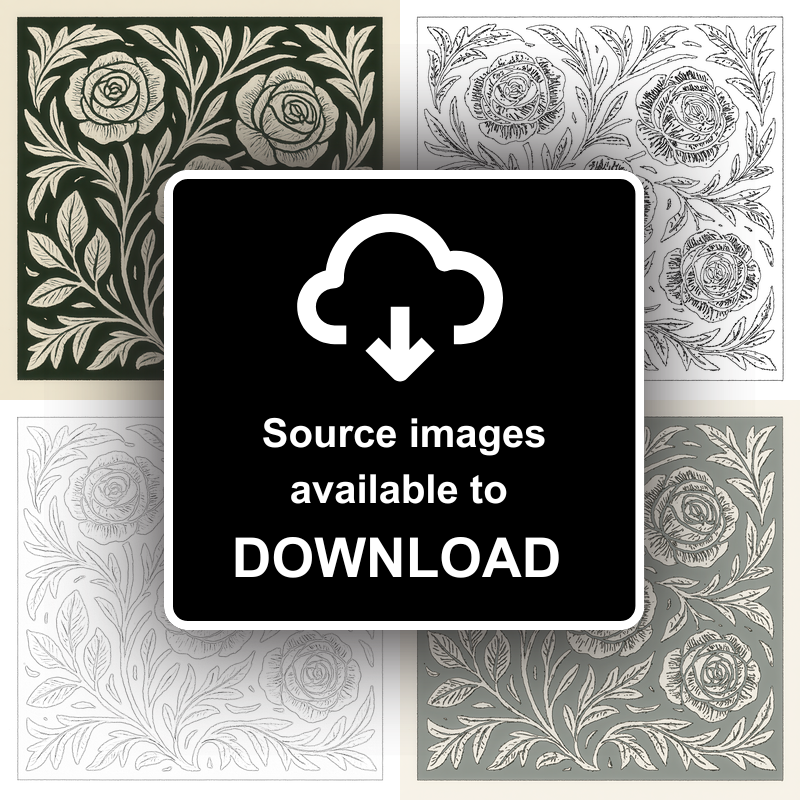 Flowers Linoprint-Style Art (c9)