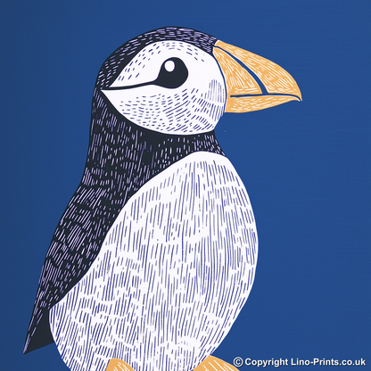 Cute Puffin/Puffling   Linoprint-Style Art (929-1)