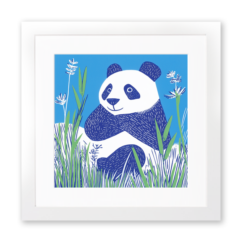 Cute Panda Cub (Giant Panda) Linoprint-Style Art (926-1)