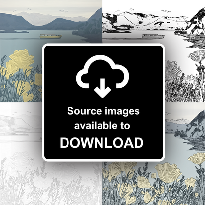 Keswick launch crossing Derwentwater Linoprint-Style Art (2470-1)
