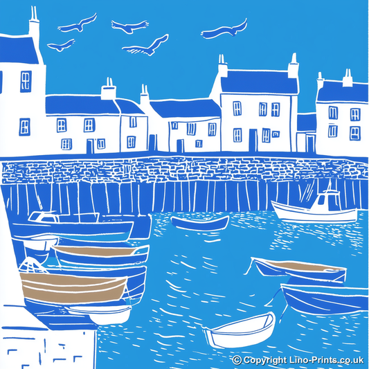Dunbar Harbour, East Lothian Linoprint-Style Art (1087-1)