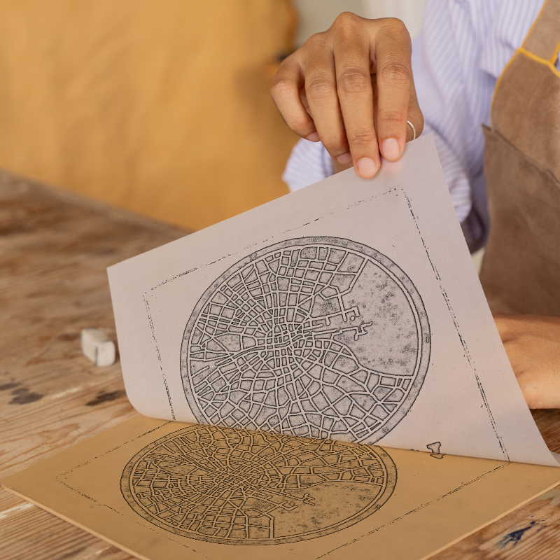 Maps Linoprint-Style Art (c31)