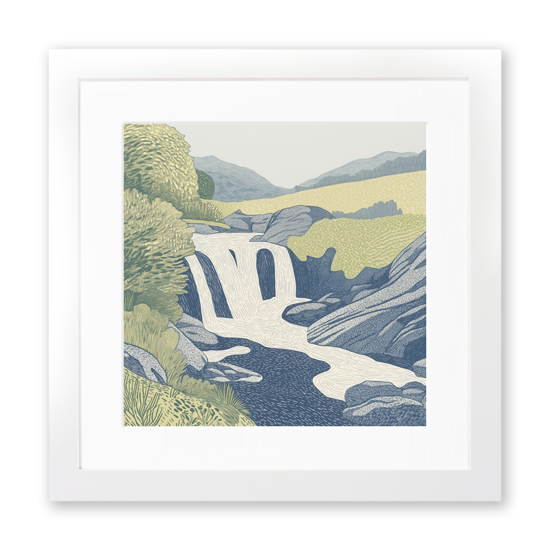 Aira Force waterfall in the Lake District Linoprint-Style Art (2355-3)