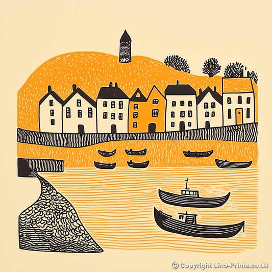 Ilfracombe Harbour, Devon Linoprint-Style Art (299-1)