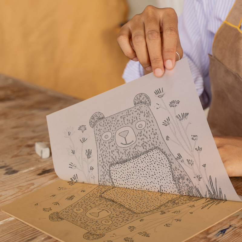 Cute Bear Cub Linoprint-Style Art (611-1)