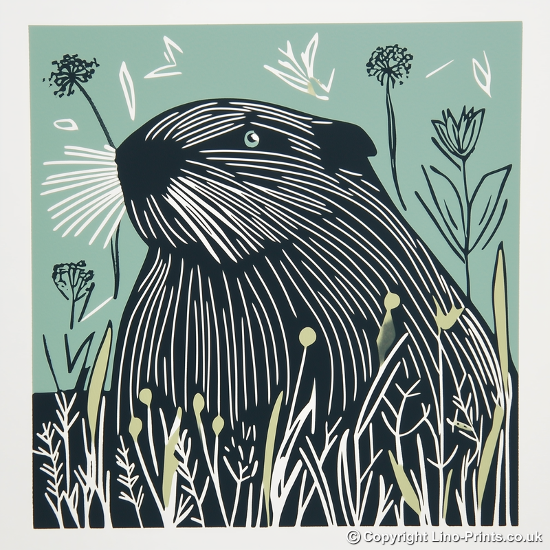 Cute Guinea Pig   Linoprint-Style Art (1206-1)