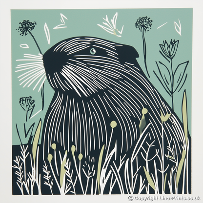 Cute Guinea Pig   Linoprint-Style Art (1206-1)