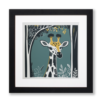 Cute Giraffe Calf Linoprint-Style Art (1205-1)