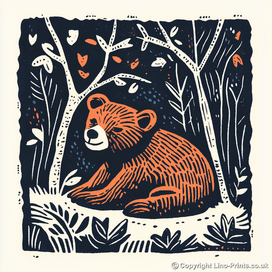 Cute Bear Cub Linoprint-Style Art (46-1)