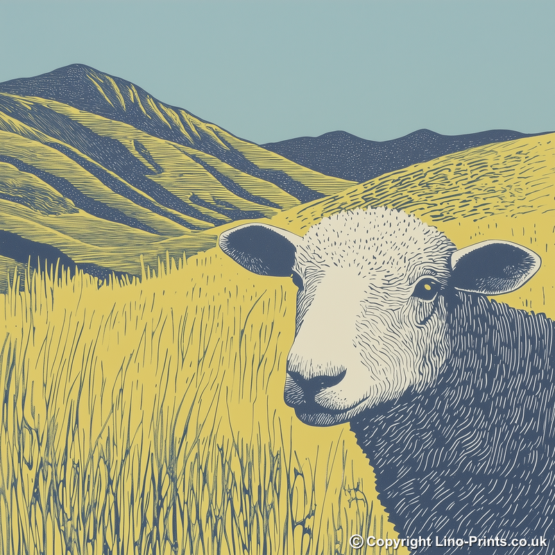 Herdwick sheep portrait Linoprint-Style Art (2449-2)