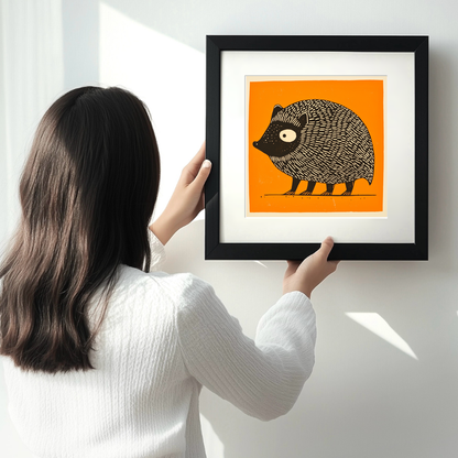 Cute Hedgehog Linoprint-Style Art (223-1)