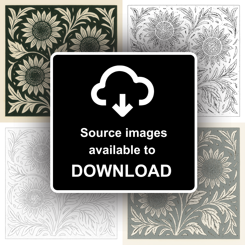Flowers Linoprint-Style Art (c8)
