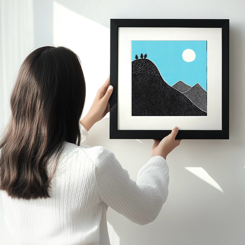 Mountain outline Linoprint-Style Art (697-1)