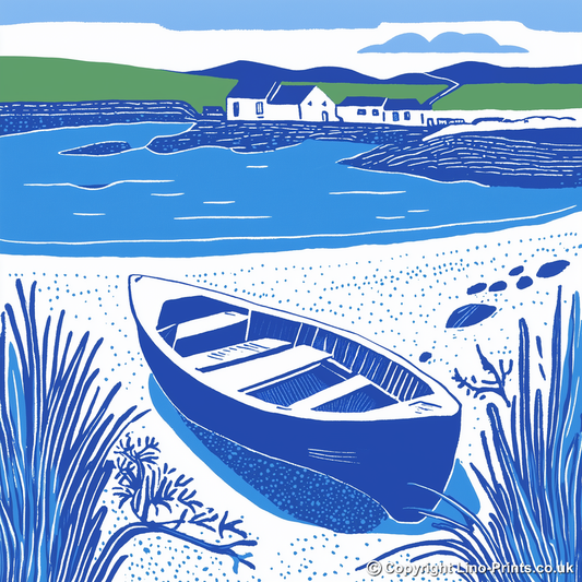 Beached dinghy in the mud Linoprint-Style Art (1759-2)