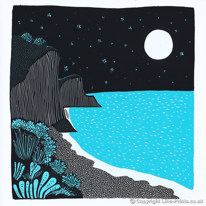 Beer Beach, Devon Linoprint-Style Art (787-1)