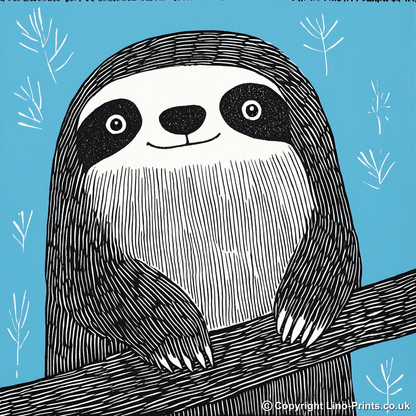 Cute Sloth Linoprint-Style Art (645-1)