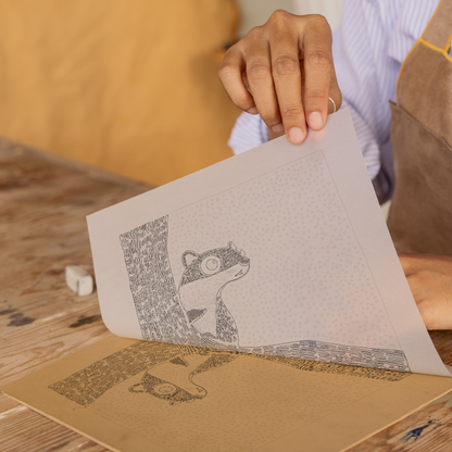 Cute Chipmunk Linoprint-Style Art (213-1)