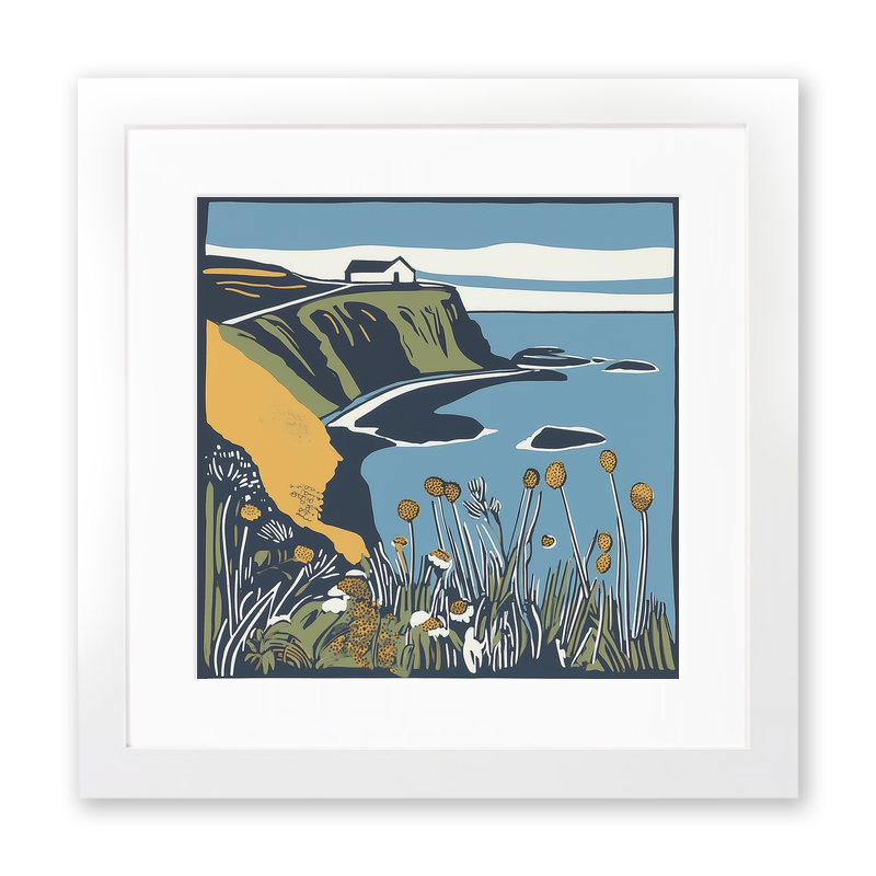Coastguard lookout on cliff top Linoprint-Style Art (1872-1)