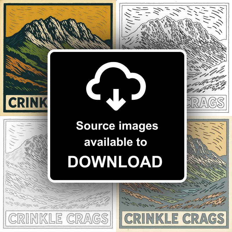 Mountains Linoprint-Style Art (c382)