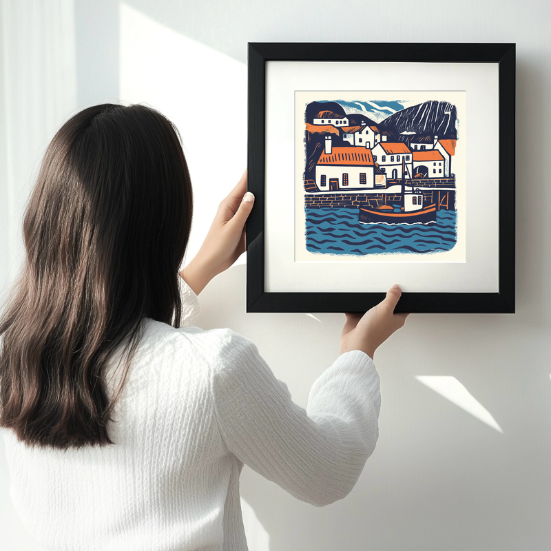 Tobermory, Isle of Mull Linoprint-Style Art (159-1)