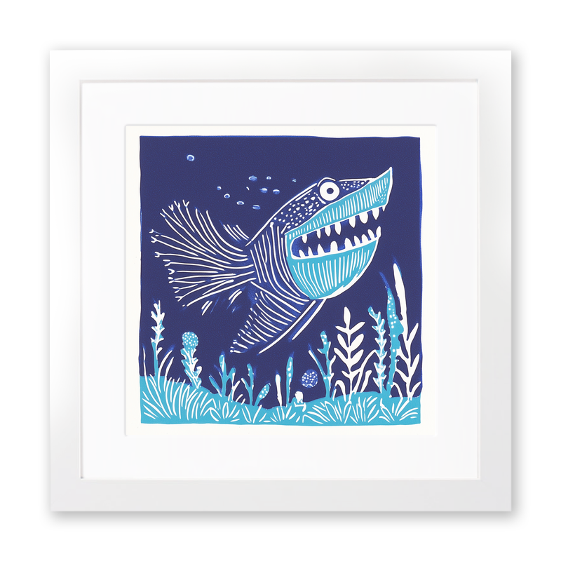 Anglerfish Linoprint-Style Art (1033-1)