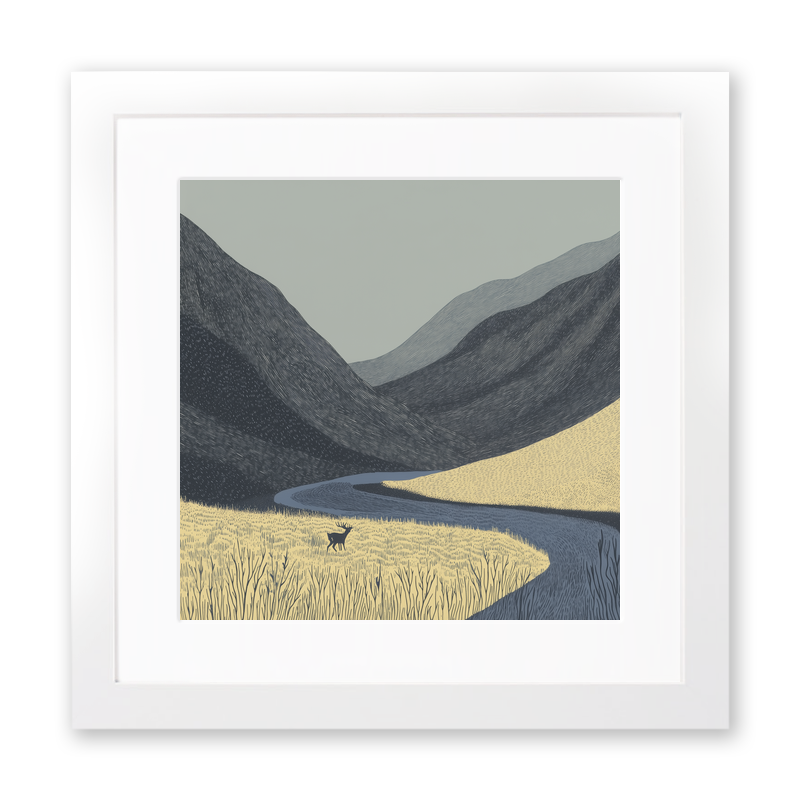 Martindale valley red deer view Linoprint-Style Art (2485-1)