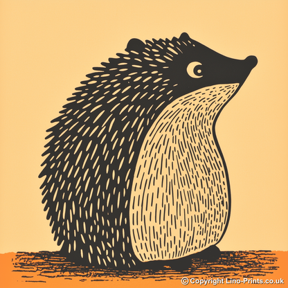 Cute Hedgehog Linoprint-Style Art (223-2)