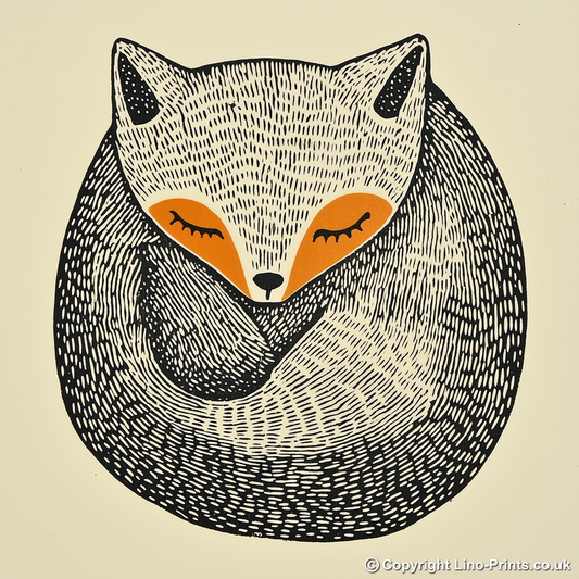 Cute Arctic Fox Pup Linoprint-Style Art (204-2)