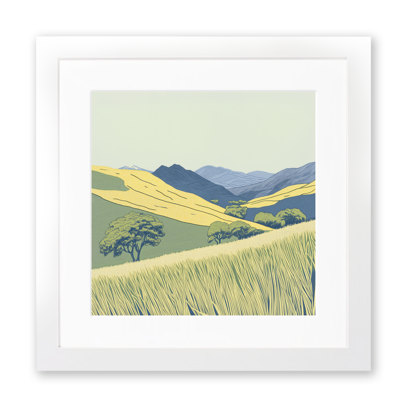 Loughrigg Fell in the Lake District Linoprint-Style Art (2482-1)