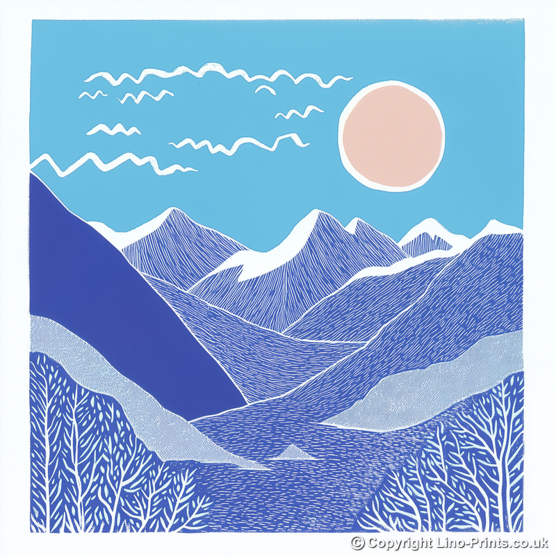 Mountain outline Linoprint-Style Art (988-2)