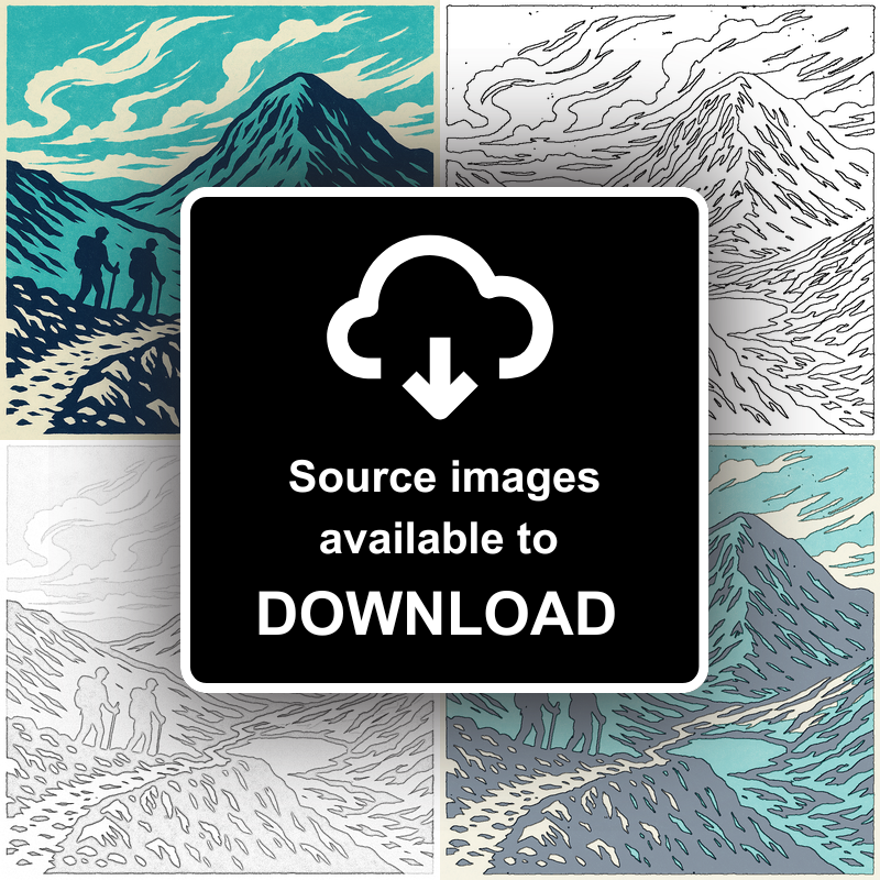 Mountains Linoprint-Style Art (c371)