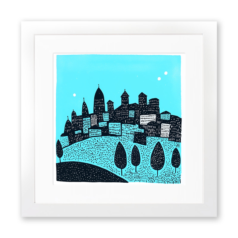 Florence skyline Linoprint-Style Art (559-2)