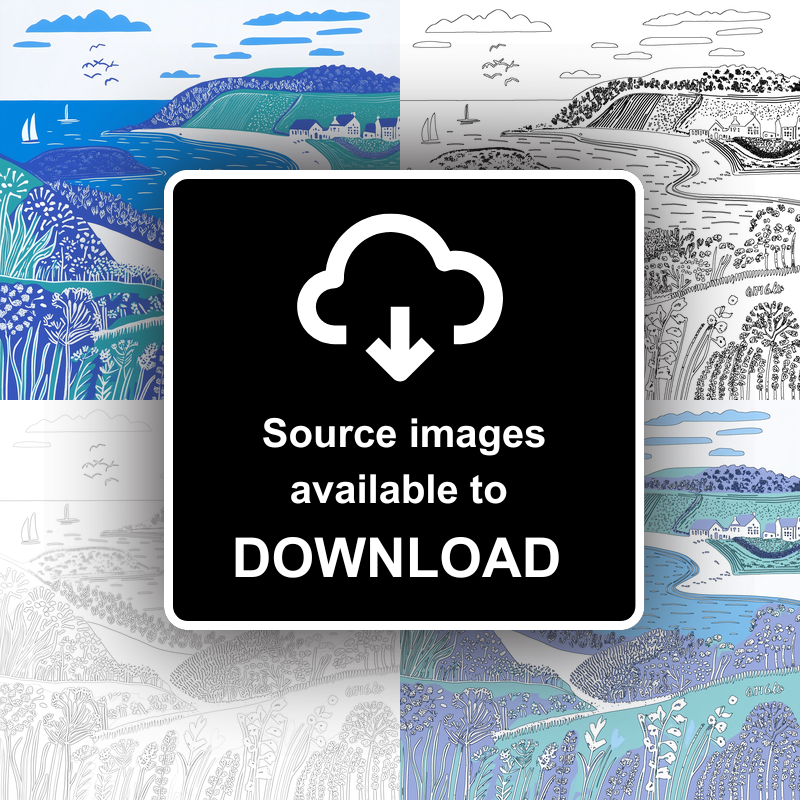 Bigbury-on-Sea and Burgh Island, Devon Linoprint-Style Art (1079-1)