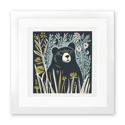 Cute Bear Cub Linoprint-Style Art (1193-2)