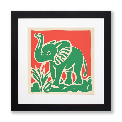 Cute Elephant Calf Linoprint-Style Art (378-1)