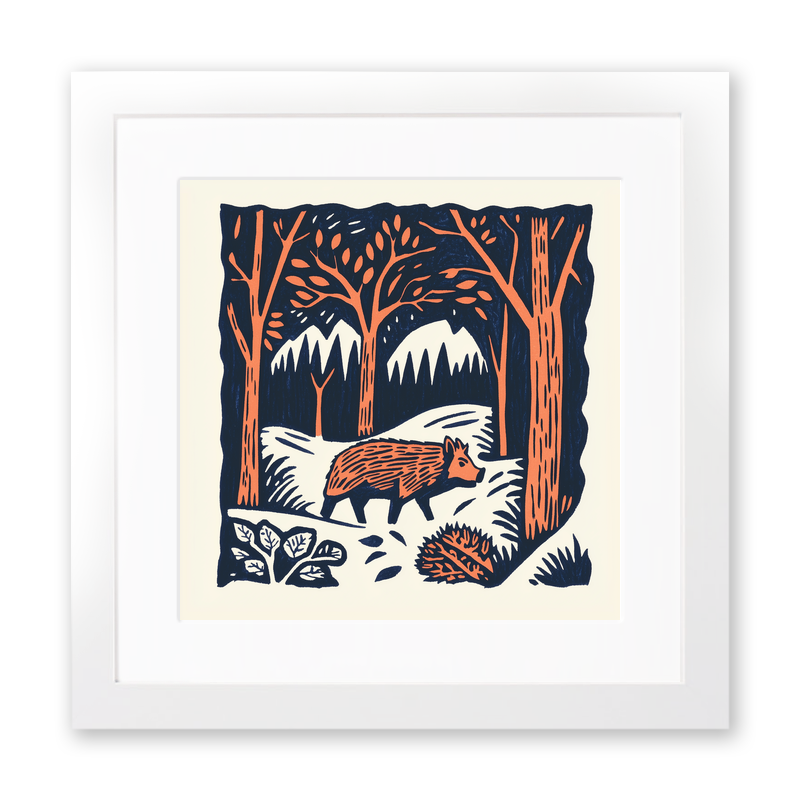 Wild boar in forest Linoprint-Style Art (117-1)