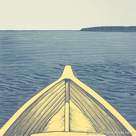 Boat bow cutting through water Linoprint-Style Art (2367-1)