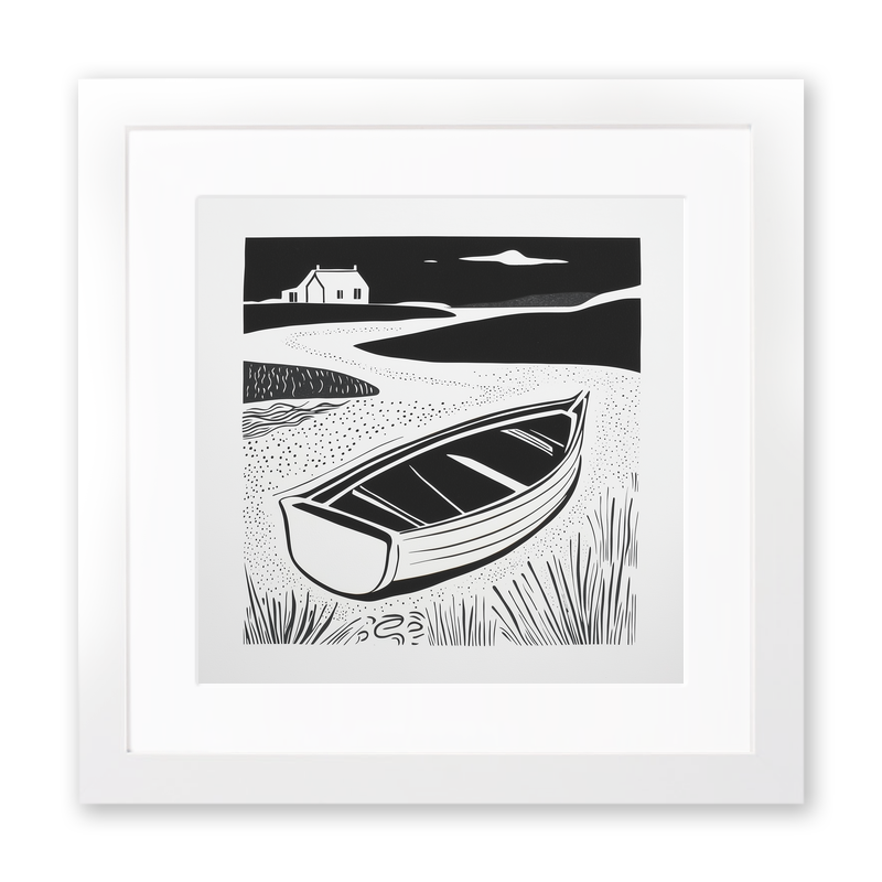 Beached dinghy in the mud Linoprint-Style Art (1859-1)