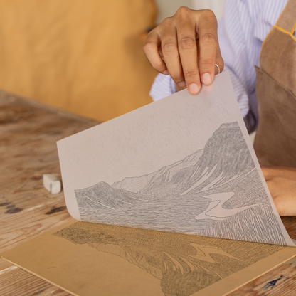 Scafell in the Lake District Linoprint-Style Art (2532-1)