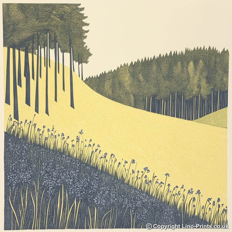 Bluebells in woodland Linoprint-Style Art (2366-3)