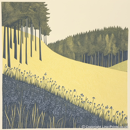 Bluebells in woodland Linoprint-Style Art (2366-3)