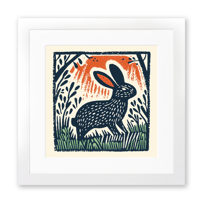Cute Bunny Linoprint-Style Art (47-3)