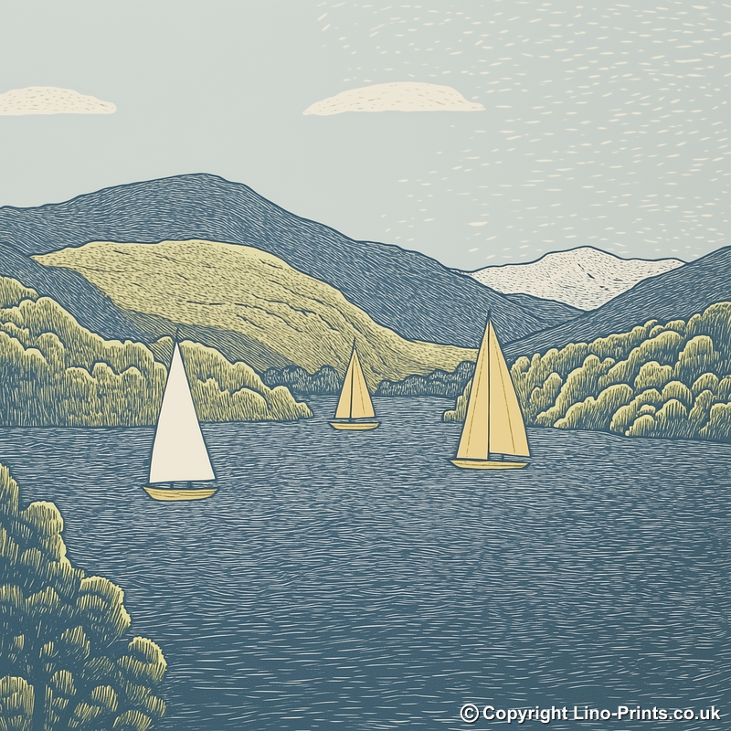 Sailing boats on Windermere Linoprint-Style Art (2529-1)