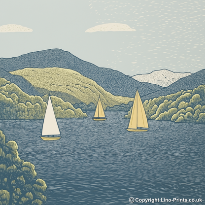 Sailing boats on Windermere Linoprint-Style Art (2529-2)