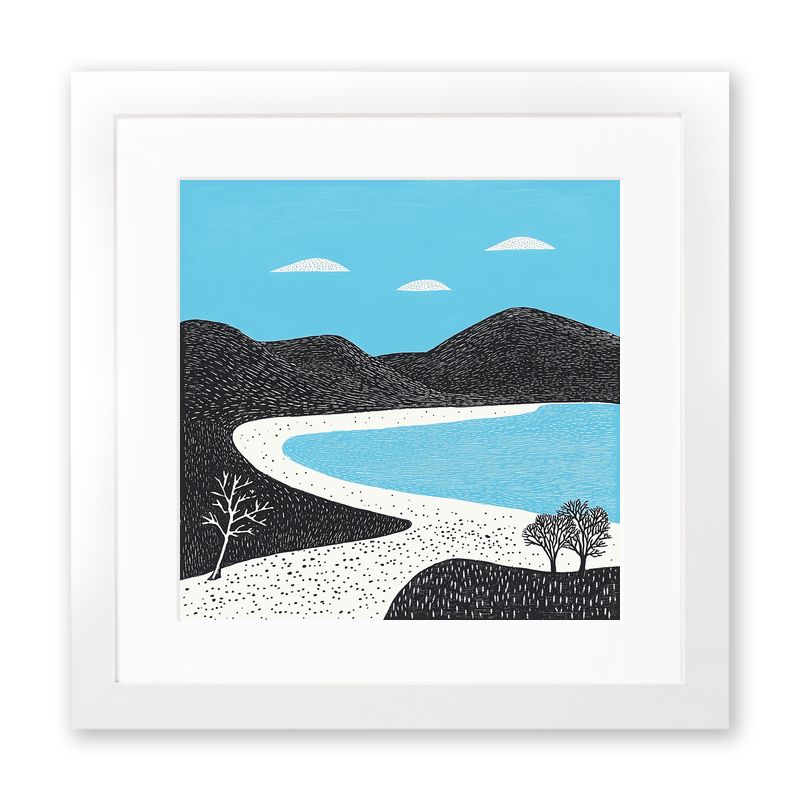Luskentyre Beach, Isle of Harris Linoprint-Style Art (802-2)