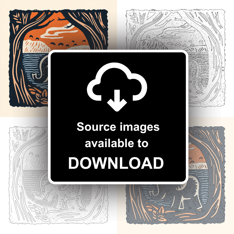 Cute Elephant Calf Linoprint-Style Art (54-1)