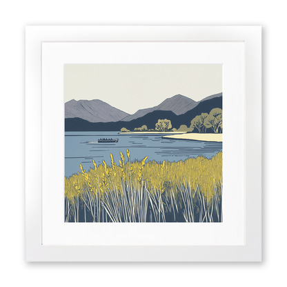 Keswick launch crossing Derwentwater Linoprint-Style Art (2470-2)