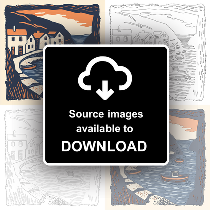 Polperro Harbour, Cornwall Linoprint-Style Art (144-2)