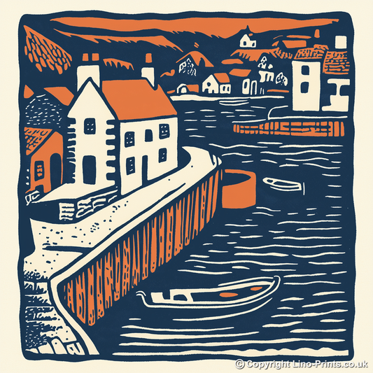 Solva Harbour, Pembrokeshire Linoprint-Style Art (154-1)